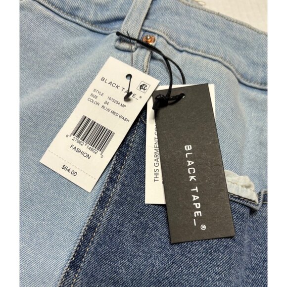 Two Tone Denim Jean Shorts Black Tape Size 24 Colorblock Raw Hem New - Picture 4 of 7